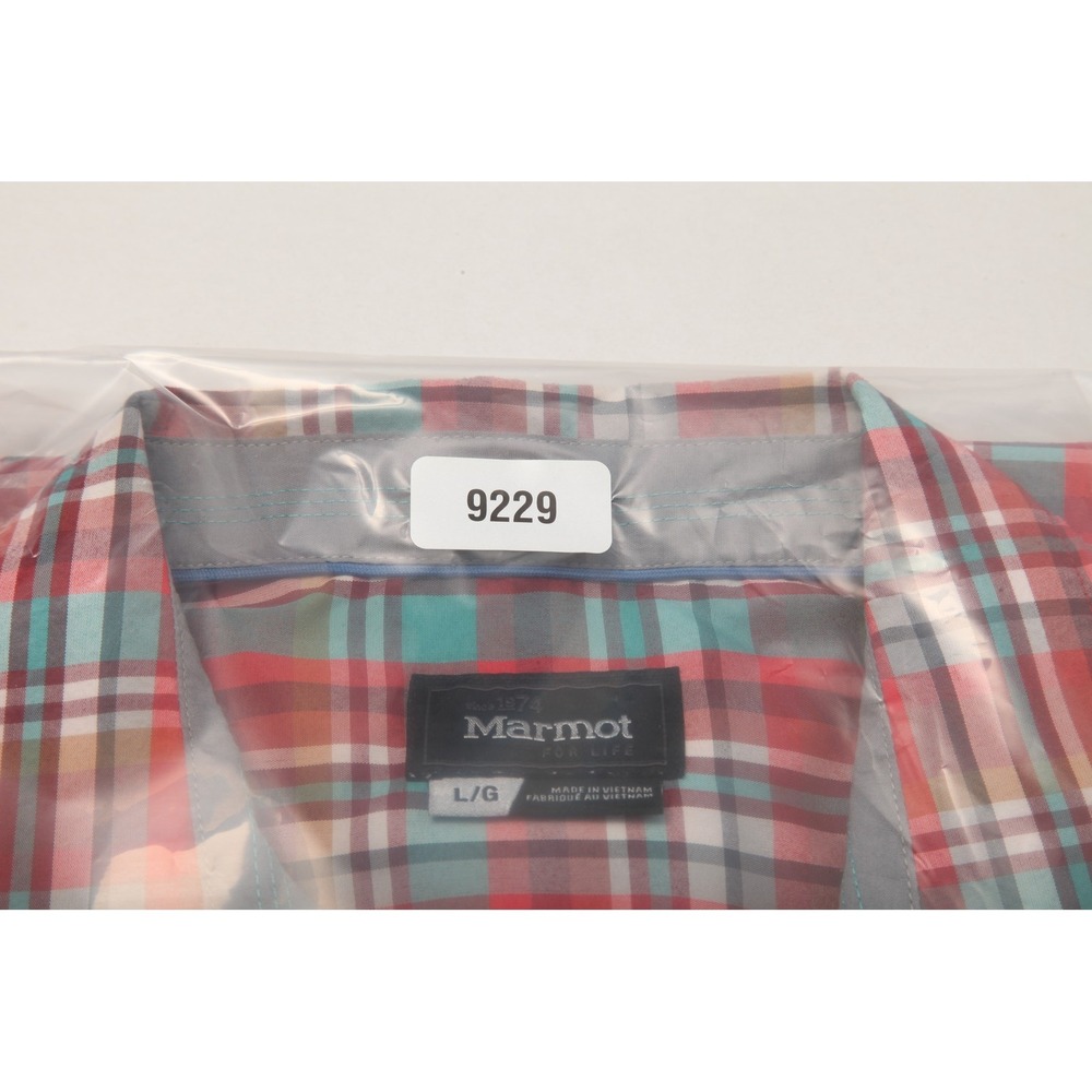 Marmot Men's Large L Short Sleeve Plaid Button-Down Casual Shirt Red Teal - Picture 12 of 12